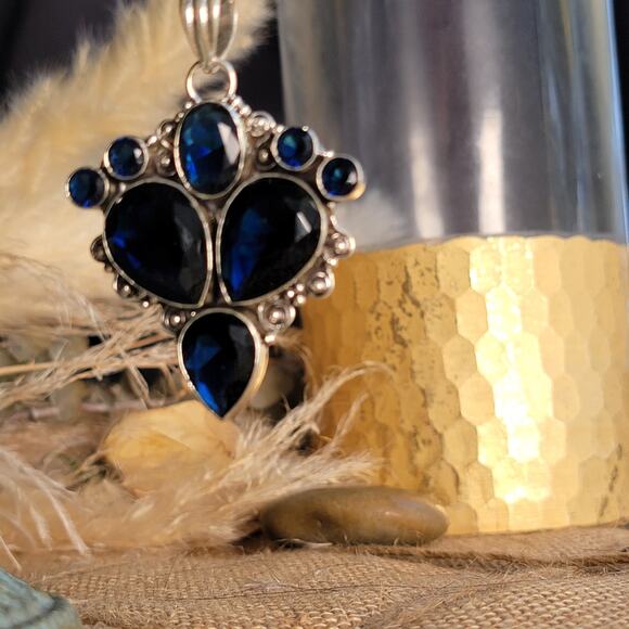 Deep Blue Sapphire and Sterling Silver Cross Pendant – Regal Elegance - Picture 5 of 10